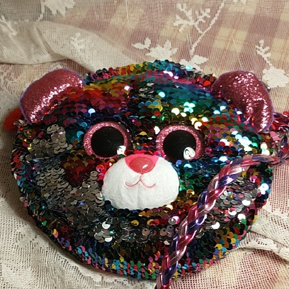 NEW bamboo panda  ty beanie baby sequin crossbody pouch bag kids or ladies